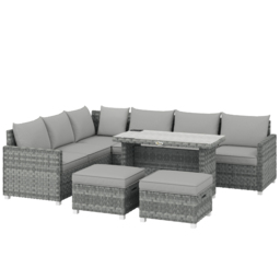 Outsunny 6 Seater Rattan Garden Furniture Set with 3 Sofas, 2 Footstools, Table, Patio Rattan Furniture Sofa Sets, Grey - thumbnail 1
