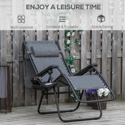 Outsunny Zero Gravity Garden Deck Folding Chair Patio Sun Lounger Reclining Seat with Cup Holder & Canopy Shade - Grey - Aosom UK - thumbnail 4