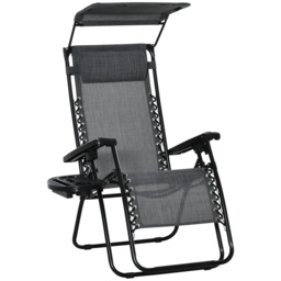 Outsunny Zero Gravity Garden Deck Folding Chair Patio Sun Lounger Reclining Seat with Cup Holder & Canopy Shade - Grey - Aosom UK - thumbnail 1