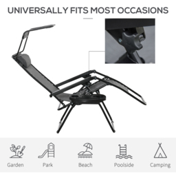 Outsunny Zero Gravity Garden Deck Folding Chair Patio Sun Lounger Reclining Seat with Cup Holder & Canopy Shade - Grey - Aosom UK - thumbnail 7