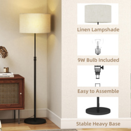 HOMCOM Floor Lamp with Remote, Height Adjustable Standing Lamp with Linen Shade, Dimmable with 3000K-6000K Adjustable Colour Temperatures, Foot Switch for Living Room Bedroom Office, Black - thumbnail 6