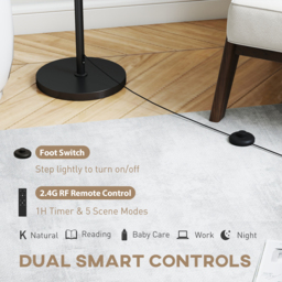 HOMCOM Floor Lamp with Remote, Height Adjustable Standing Lamp with Linen Shade, Dimmable with 3000K-6000K Adjustable Colour Temperatures, Foot Switch for Living Room Bedroom Office, Black - thumbnail 5