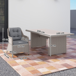 Outsunny 7 PCS Outdoor PE Rattan Dining Table Set, Patio Wicker Aluminium Chair Furniture w/ Tempered Glass Table Top, Cat Scratch Resistant, Grey - thumbnail 3