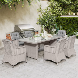Outsunny 7 PCS Outdoor PE Rattan Dining Table Set, Patio Wicker Aluminium Chair Furniture w/ Tempered Glass Table Top, Cat Scratch Resistant, Grey - thumbnail 8