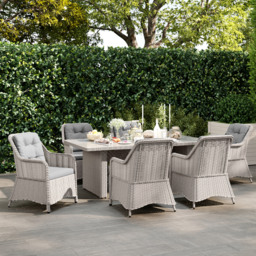 Outsunny 7 PCS Outdoor PE Rattan Dining Table Set, Patio Wicker Aluminium Chair Furniture w/ Tempered Glass Table Top, Cat Scratch Resistant, Grey - thumbnail 7