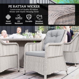 Outsunny 7 PCS Outdoor PE Rattan Dining Table Set, Patio Wicker Aluminium Chair Furniture w/ Tempered Glass Table Top, Cat Scratch Resistant, Grey - thumbnail 4