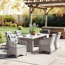 Outsunny 7 PCS Outdoor PE Rattan Dining Table Set, Patio Wicker Aluminium Chair Furniture w/ Tempered Glass Table Top, Cat Scratch Resistant, Grey - thumbnail 9