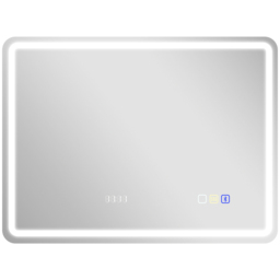 HOMCOM 60 x 80 cm Bluetooth LED Bathroom Mirror with Clock Anti-Fog - Silver Tone