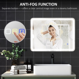 HOMCOM 60 x 80 cm Bluetooth LED Bathroom Mirror with Clock Anti-Fog - Silver Tone - thumbnail 7