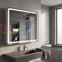 HOMCOM 60 x 80 cm Bluetooth LED Bathroom Mirror with Clock Anti-Fog - Silver Tone - thumbnail 9