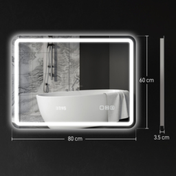 HOMCOM 60 x 80 cm Bluetooth LED Bathroom Mirror with Clock Anti-Fog - Silver Tone - thumbnail 3