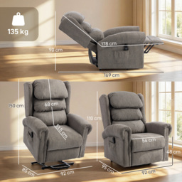 HOMCOM Velvet-Feel Electric Riser Recliner Chair, Power Lift Recliner Chair for Elderly with Remote Control, Dark Grey - thumbnail 3