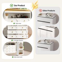 360° Rotating Kitchen Island, Side Table, Double Spice Rack, 6 Drawers Storage Bar Cart, Space-Saving, 137x39x90 cm, White - Aosom UK - thumbnail 5