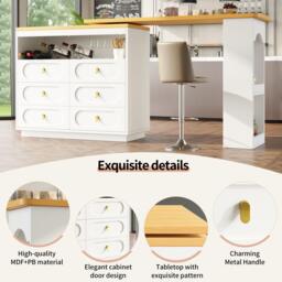 360° Rotating Kitchen Island, Side Table, Double Spice Rack, 6 Drawers Storage Bar Cart, Space-Saving, 137x39x90 cm, White - Aosom UK - thumbnail 6