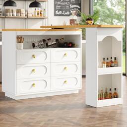 360° Rotating Kitchen Island, Side Table, Double Spice Rack, 6 Drawers Storage Bar Cart, Space-Saving, 137x39x90 cm, White - Aosom UK - thumbnail 7