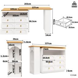 360° Rotating Kitchen Island, Side Table, Double Spice Rack, 6 Drawers Storage Bar Cart, Space-Saving, 137x39x90 cm, White - Aosom UK - thumbnail 3