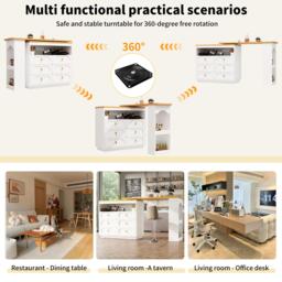 360° Rotating Kitchen Island, Side Table, Double Spice Rack, 6 Drawers Storage Bar Cart, Space-Saving, 137x39x90 cm, White - Aosom UK - thumbnail 4