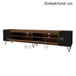 Modern TV Cabinet with 2 Front Doors and Open Side Compartments, Durable TV Stand with Cable Outlets, 180L x 36W x 43H cm, Black+Wood - Aosom UK - thumbnail 4