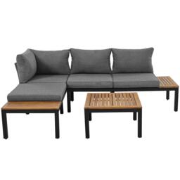 4 Seater Metal Garden Furniture Corner Sofa Set with Wooden Table, Iron Frame, Modern Outdoor Garden Lounge Set with Space-Saving Design for 4 People, Grey - Aosom UK - thumbnail 2