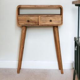 Narrow Console Table with 2 Drawers and Open Slot, Bedside Cabinet with Natural Finish - Aosom UK