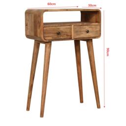 Narrow Console Table with 2 Drawers and Open Slot, Bedside Cabinet with Natural Finish - Aosom UK - thumbnail 3