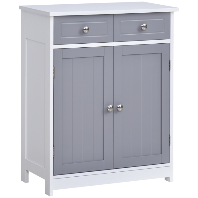 Kleankin Bathroom Cabinet: Freestanding Unit with 2 Drawers, Adjustable Shelf & Metal Handles, 75x60cm, Grey & White - Aosom UK - image 1