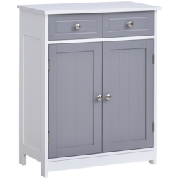 Kleankin Bathroom Cabinet: Freestanding Unit with 2 Drawers, Adjustable Shelf & Metal Handles, 75x60cm, Grey & White - Aosom UK