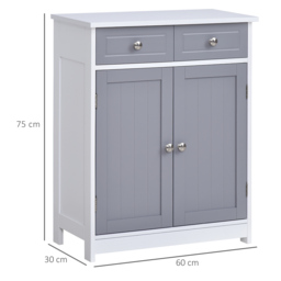 Kleankin Bathroom Cabinet: Freestanding Unit with 2 Drawers, Adjustable Shelf & Metal Handles, 75x60cm, Grey & White - Aosom UK - thumbnail 3