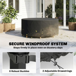 Outsunny Round Garden Furniture Cover, Waterproof Garden Table Cover, 420D Heavy Duty Oxford for Outdoor, Φ214 x 70 cm, Black - thumbnail 5