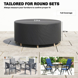 Outsunny Round Garden Furniture Cover, Waterproof Garden Table Cover, 420D Heavy Duty Oxford for Outdoor, Φ214 x 70 cm, Black - thumbnail 3