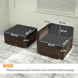 Outsunny 7-Piece Patio Furniture Cushions, Outdoor Loveseat Cushion with Removable Covers for Rattan Furniture, 60x60 cm, Black - thumbnail 3