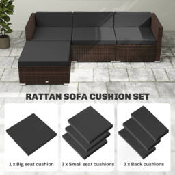 Outsunny 7-Piece Patio Furniture Cushions, Outdoor Loveseat Cushion with Removable Covers for Rattan Furniture, 60x60 cm, Black - thumbnail 7
