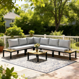 Outsunny Garden Furniture Set, 6 Piece Corner Sofa Set with Loveseat, Coffee Table, Sofa with Integrated Side Table - thumbnail 2