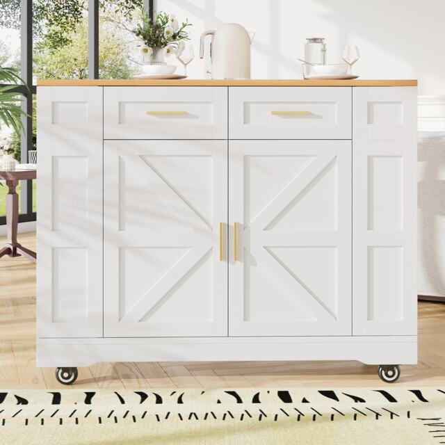 Movable Kitchen Island Trolley with Adjustable Worktop, Rolling Utility Cart with Drawers and Storage Racks, 120L x 40W x 90H cm, White - Aosom UK - image 1