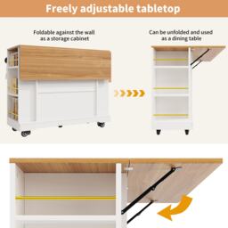 Movable Kitchen Island Trolley with Adjustable Worktop, Rolling Utility Cart with Drawers and Storage Racks, 120L x 40W x 90H cm, White - Aosom UK - thumbnail 5