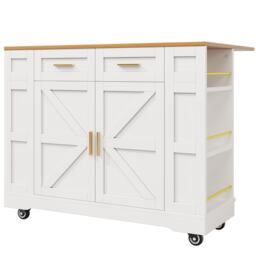 Movable Kitchen Island Trolley with Adjustable Worktop, Rolling Utility Cart with Drawers and Storage Racks, 120L x 40W x 90H cm, White - Aosom UK - thumbnail 2