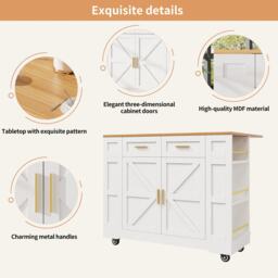 Movable Kitchen Island Trolley with Adjustable Worktop, Rolling Utility Cart with Drawers and Storage Racks, 120L x 40W x 90H cm, White - Aosom UK - thumbnail 6