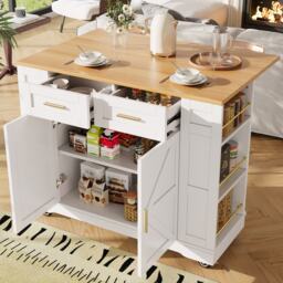 Movable Kitchen Island Trolley with Adjustable Worktop, Rolling Utility Cart with Drawers and Storage Racks, 120L x 40W x 90H cm, White - Aosom UK - thumbnail 8