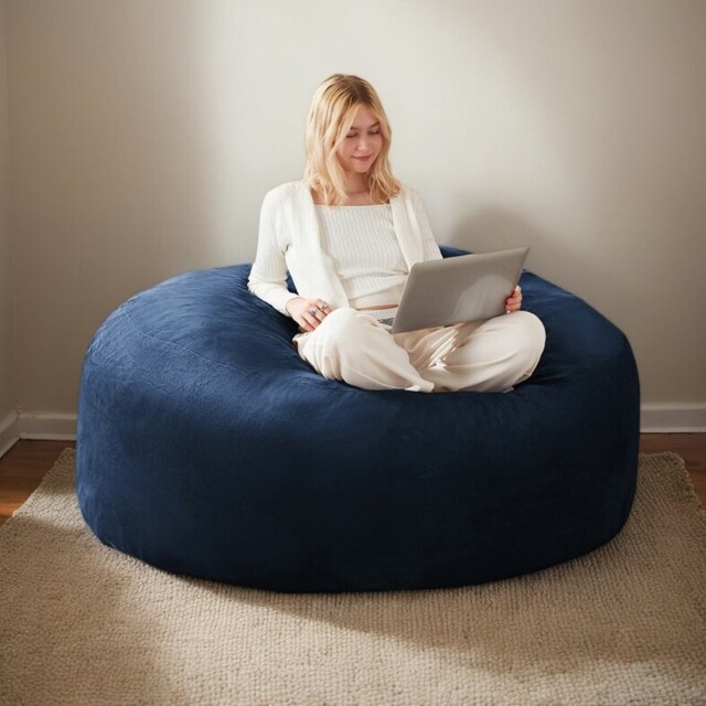Large Bean Bag Sofa Chair with Space-Saving Design, Eco-Friendly Bead Filling, Temporary Guest Bed for Adults, 150L x 150W x 60H cm, Blue - Aosom UK - image 1
