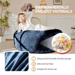 Large Bean Bag Sofa Chair with Space-Saving Design, Eco-Friendly Bead Filling, Temporary Guest Bed for Adults, 150L x 150W x 60H cm, Blue - Aosom UK - thumbnail 5