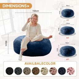 Large Bean Bag Sofa Chair with Space-Saving Design, Eco-Friendly Bead Filling, Temporary Guest Bed for Adults, 150L x 150W x 60H cm, Blue - Aosom UK - thumbnail 3