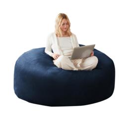 Large Bean Bag Sofa Chair with Space-Saving Design, Eco-Friendly Bead Filling, Temporary Guest Bed for Adults, 150L x 150W x 60H cm, Blue - Aosom UK - thumbnail 2