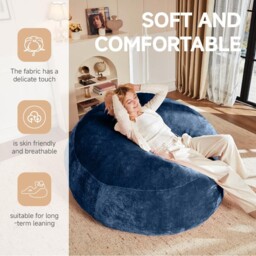Large Bean Bag Sofa Chair with Space-Saving Design, Eco-Friendly Bead Filling, Temporary Guest Bed for Adults, 150L x 150W x 60H cm, Blue - Aosom UK - thumbnail 4