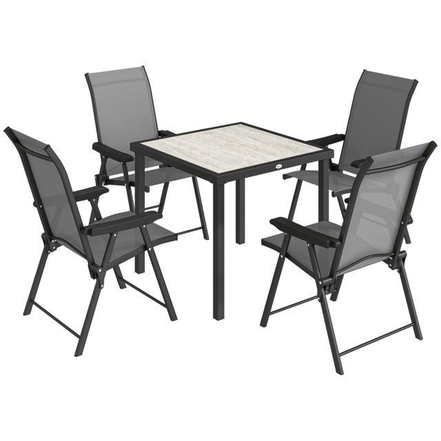Outsunny 5 Pieces Outdoor Dining Set, Garden Dining Set for 4 with Square Table and Folding Chairs, Grey - image 1