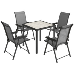Outsunny 5 Pieces Outdoor Dining Set, Garden Dining Set for 4 with Square Table and Folding Chairs, Grey - thumbnail 1