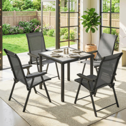 Outsunny 5 Pieces Outdoor Dining Set, Garden Dining Set for 4 with Square Table and Folding Chairs, Grey - thumbnail 9