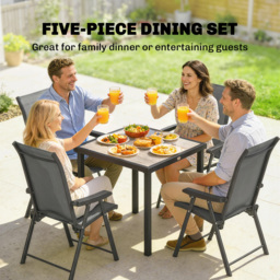 Outsunny 5 Pieces Outdoor Dining Set, Garden Dining Set for 4 with Square Table and Folding Chairs, Grey - thumbnail 4