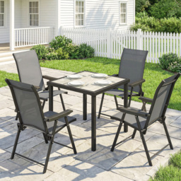 Outsunny 5 Pieces Outdoor Dining Set, Garden Dining Set for 4 with Square Table and Folding Chairs, Grey - thumbnail 2