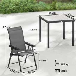 Outsunny 5 Pieces Outdoor Dining Set, Garden Dining Set for 4 with Square Table and Folding Chairs, Grey - thumbnail 3