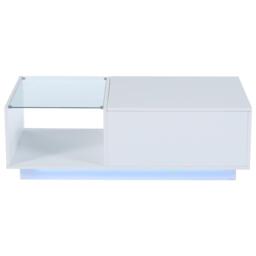 Lift-Up Coffee Table with Space-Saving Hidden and Open Storage, Desk with LED App-Controlled Lighting, 100L x 50W x 33H cm, White - Aosom UK - thumbnail 2